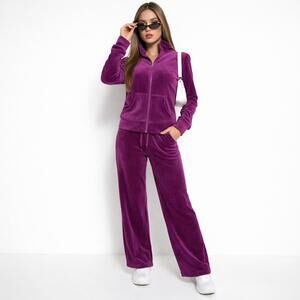 Exertek Purple Velour Sweatsuit Set Y2K Zip Jacket + Wide Leg Pants Size PS